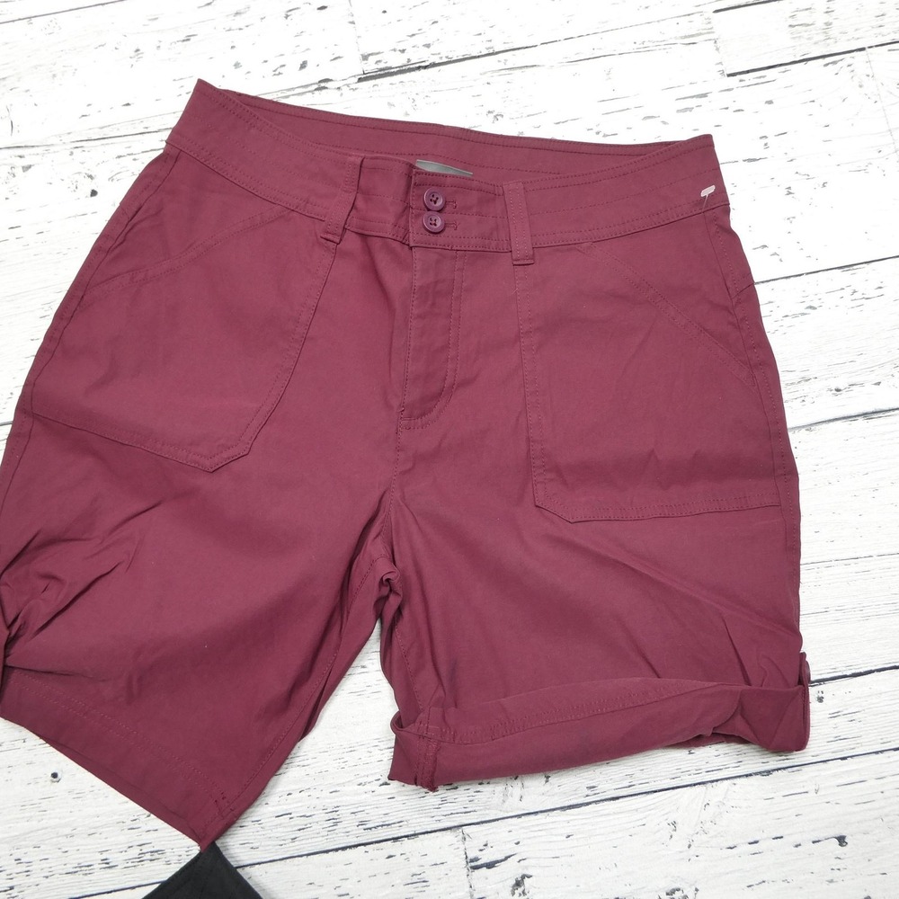 Eddie Bauer Shorts Womens 8 Lot Of 2 Black Burgundy‎ Bermuda Hiking Cuffed - Picture 3 of 13
